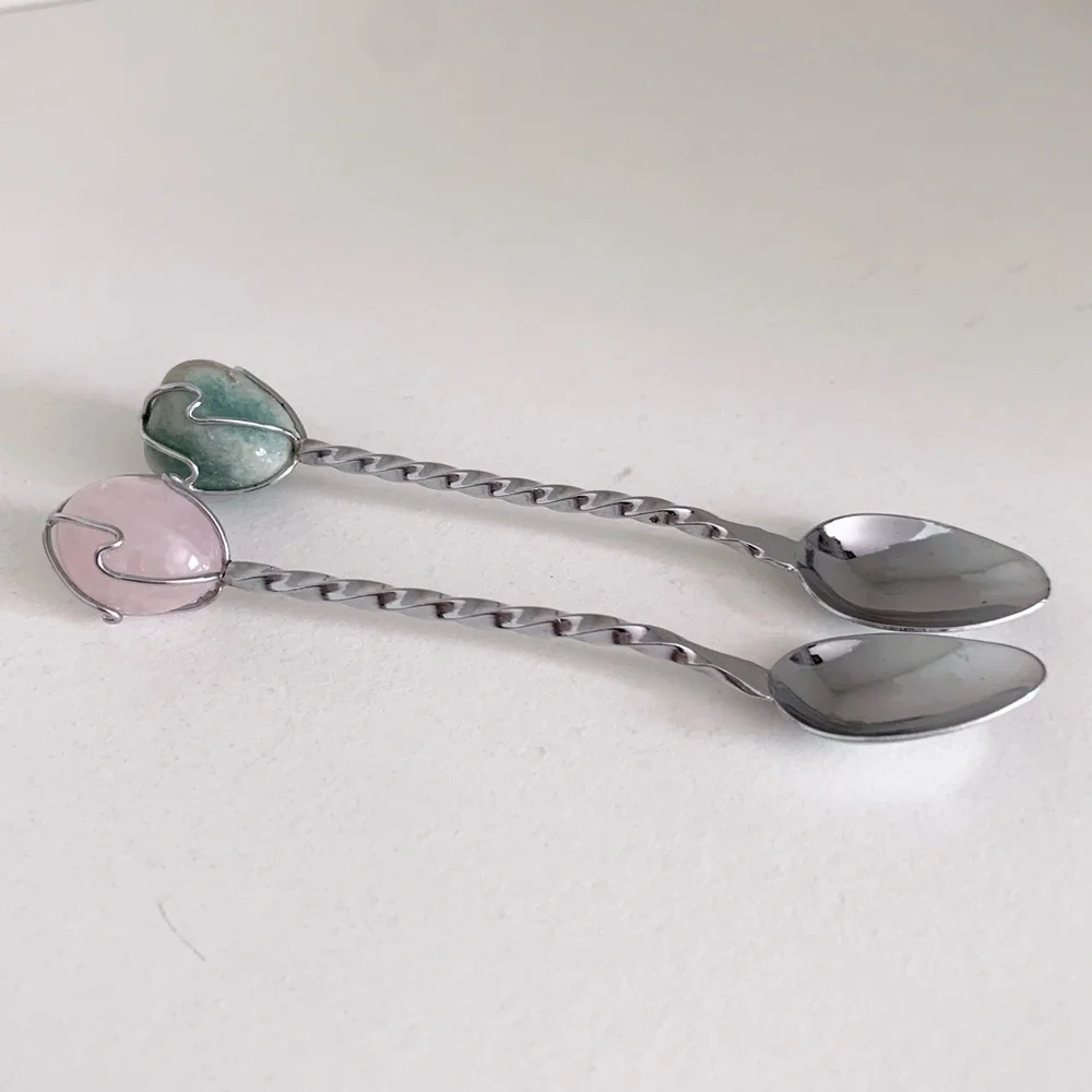 Vintage silver rope spoons with stone ends